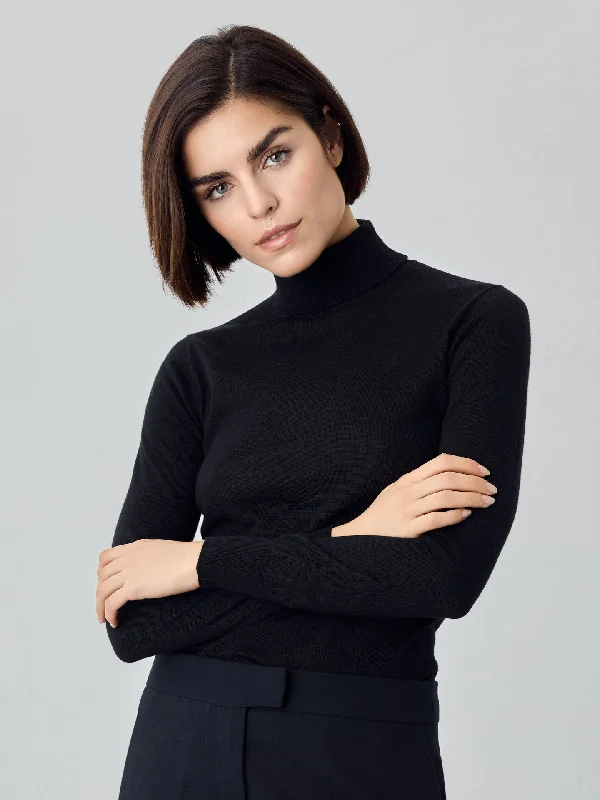 Turtle Neck Merino Wool Sweater Solid Print Embellished