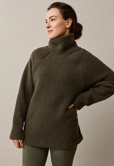 Boob Design Maternity & Nursing Wool Pile Sweater Zippered Buttoned Snapped