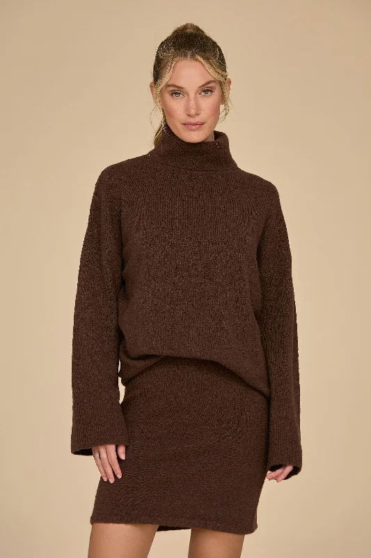 Calista Turtleneck Knit Sweater - Dark Oak Satin Fabric Silk Fabric Chiffon Fabric