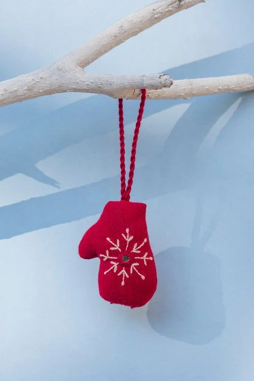 Okhai 'Sweater Weather' Hand Embroidered Christmas Ornament Chenille Brocade Lace