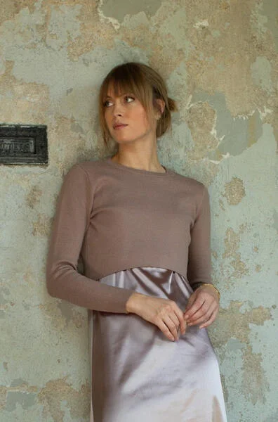 Crop Sweater- Taupe Wool Sweater Cotton Sweater Cashmere Sweater