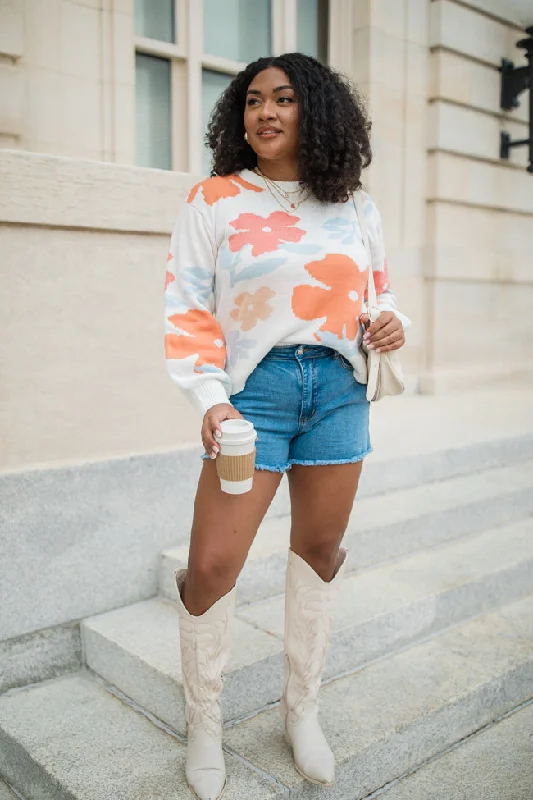 Fact Of The Matter Coral Multi Floral Crew Neck Sweater FINAL SALE Open Front Closed Front Wrap Front Fact Of The Matter Coral Multi Floral Crew Neck Sweater FINAL SALE Open Front Closed Front Wrap Front