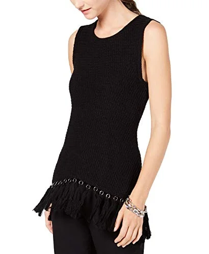 I.N.C Fringe-Trim Sleeveless Sweater Elegant Classic Vintage