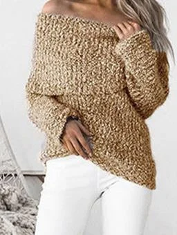 Knit Off Shoulder Long Sleeve Tops Sweater Print Jacquard Patchwork