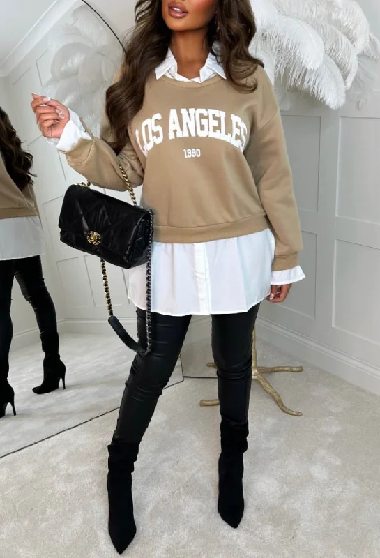 LA Flame Beige 2 In 1 Shirt And Sweater Slim Fit Regular Fit Oversized