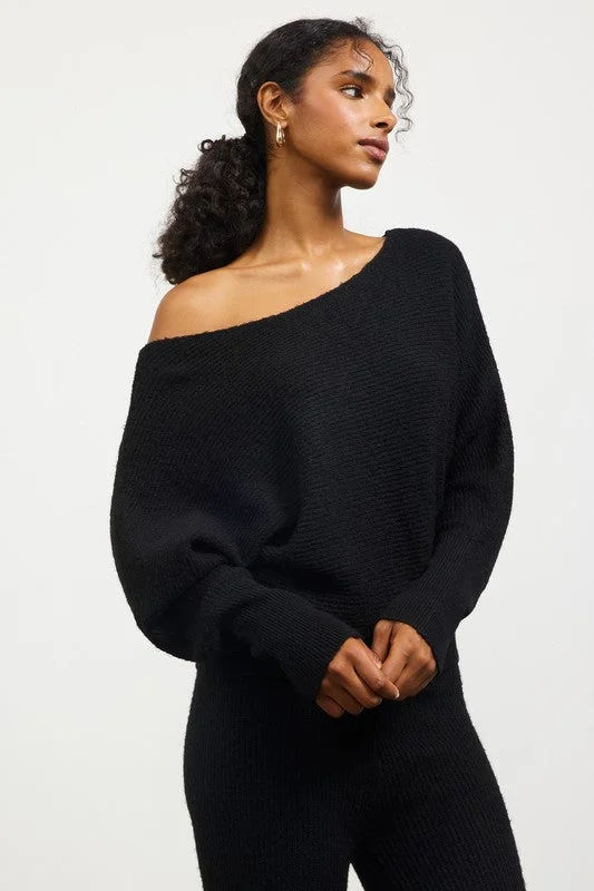 Long Sleeve Boat Neck Sweater Sequined Glittery Shiny