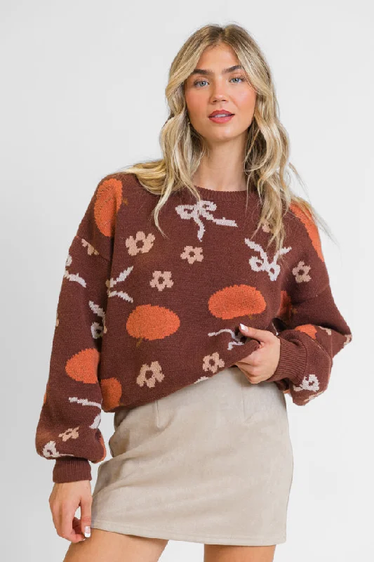 Pumpkin Spice Bliss Rust Bow Sweater FINAL SALE Toggled Drawstring Belted