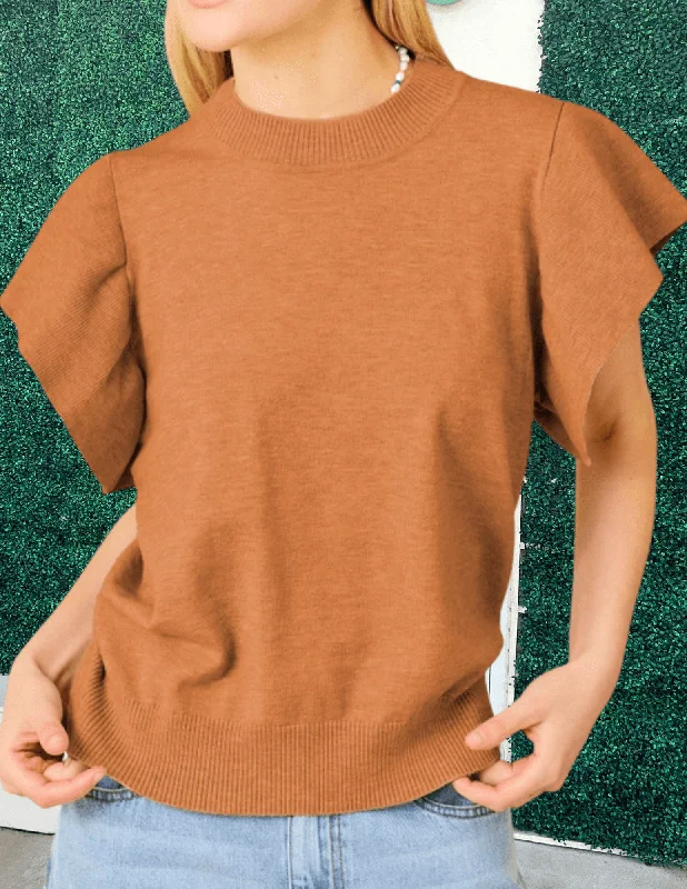 Ruffle Sleeve T-Shirt Sweater Long Sweater Short Sweater Cropped Sweater