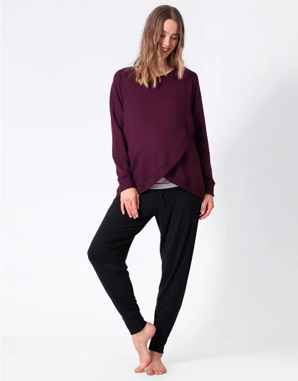 Seraphine Maternity & Nursing Sweater Sybil Burgundy Ribbed Striped Patterned
