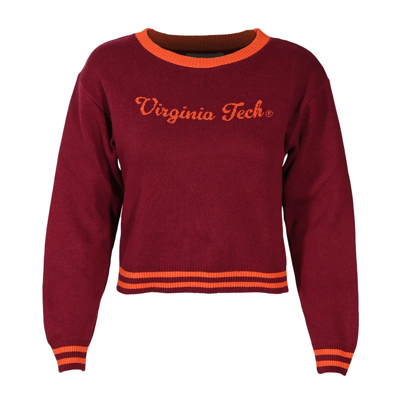 Virginia Tech Women's Vintage Sweater: Maroon Mesh Sweater Canvas Denim