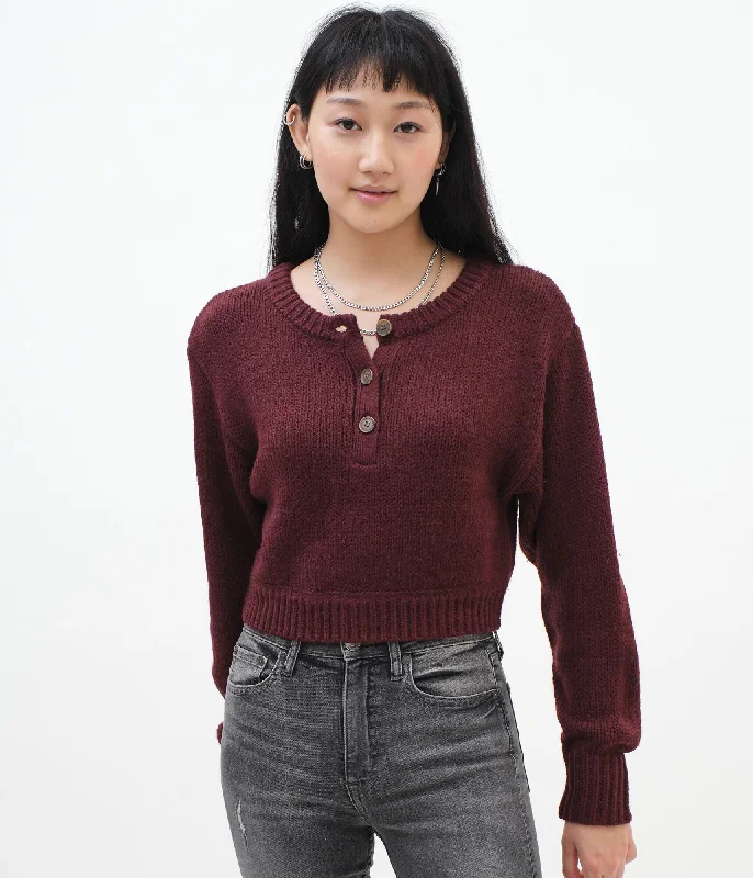 Aeropostale Oversized Sleeve Cropped Henley Sweater*** Glossy Satin Silk