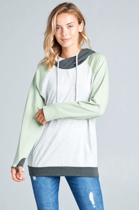 Colorblock Hooded Sweater Fitted Slim Tailored