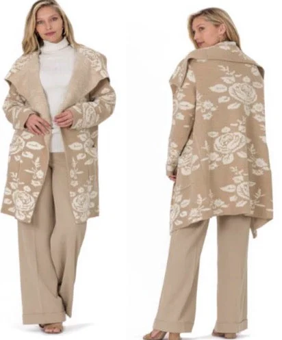 Floral Hooded Sweater Coat Satin Fabric Silk Fabric Chiffon Fabric