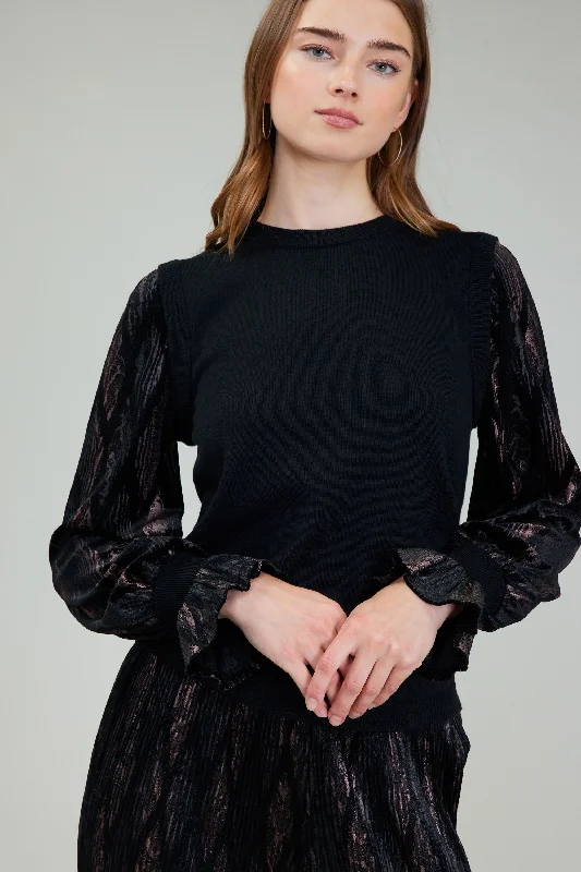 Velvet Foil Sweater Top Ribbed Striped Patterned