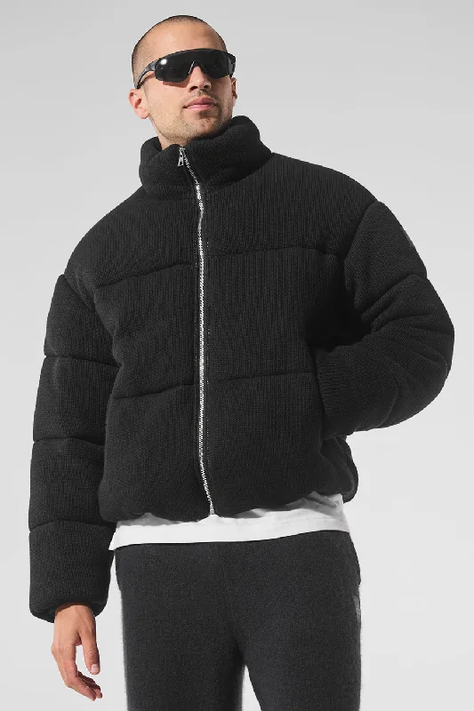 Stage Sweater Puffer - Black Ribbed Striped Patterned