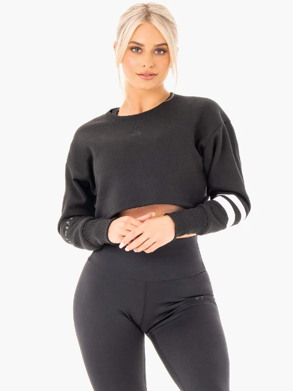 Motion Cropped Sweater - Black Mesh Fabric Canvas Fabric Denim Fabric