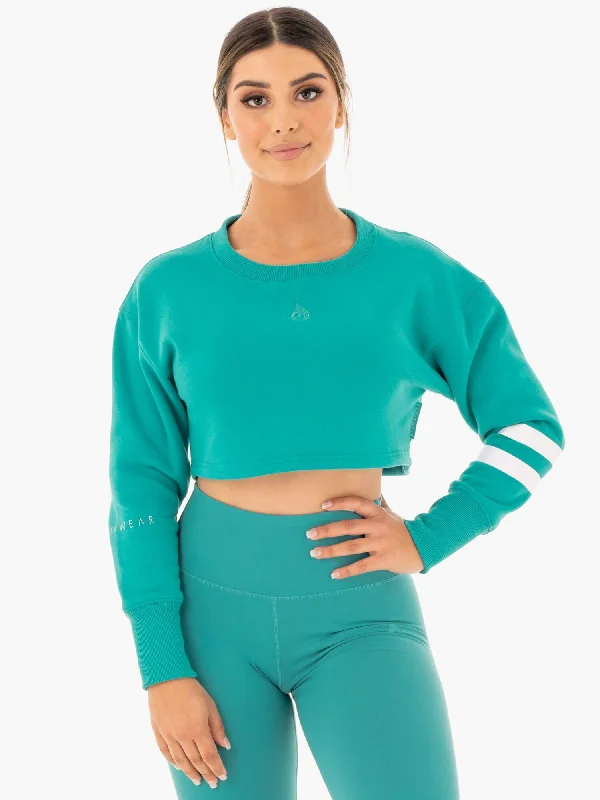 Motion Cropped Sweater - Teal Long Sweater Short Sweater Cropped Sweater