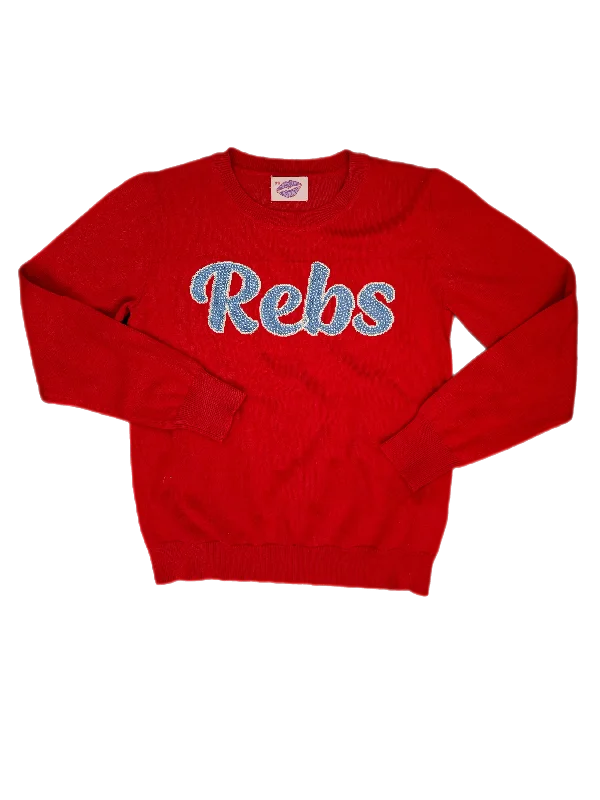 REBS Red Crew Neck Sweater Velvet Chenille Corduroy