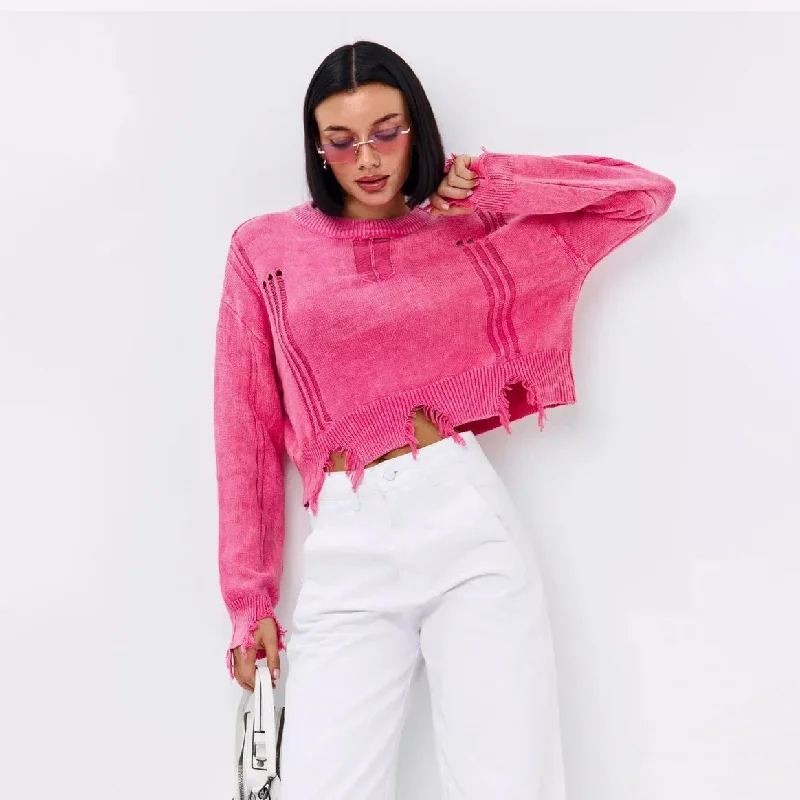 Round Neck Short Irregular Cut Sweater Fleece Sweater Nylon Polyester