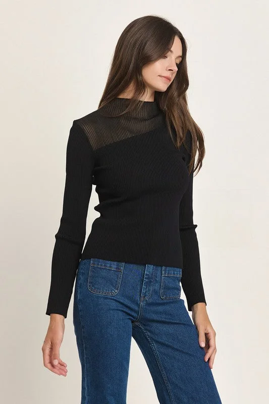 See Through Mock Neck Sweater Top Lightweight Heavyweight Midweight