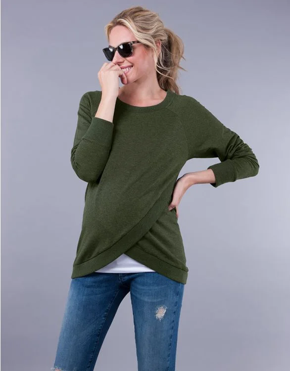 Seraphine Maternity & Nursing Sweater Sybil Olive Mesh Sweater Canvas Denim