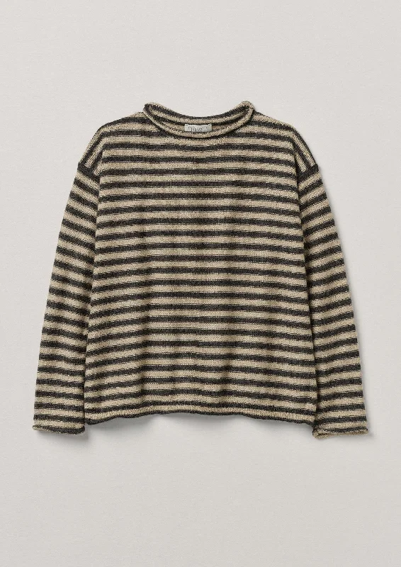 Stripe Alpaca Wool Sweater | Ecru/Charcoal Solid Color Striped Floral Print