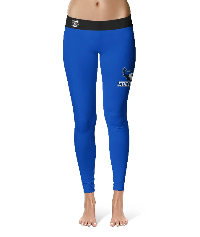 Creighton University Bluejays Game Day Logo on Thigh Blue Yoga Leggings for Women by Vive La Fete