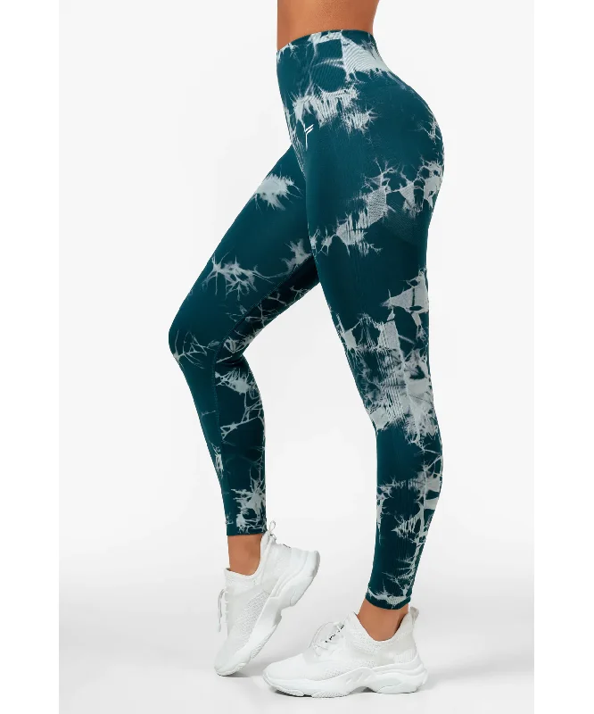 Famme Dark Green Tie Dye Scrunch Leggings