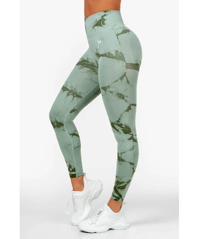 Famme Light Green Tie Dye Scrunch Leggings