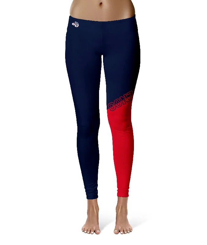 Gonzaga University Bulldogs Zags GU Game Day Leg Color Block Blue Red Yoga Leggings for Women by Vive La Fete