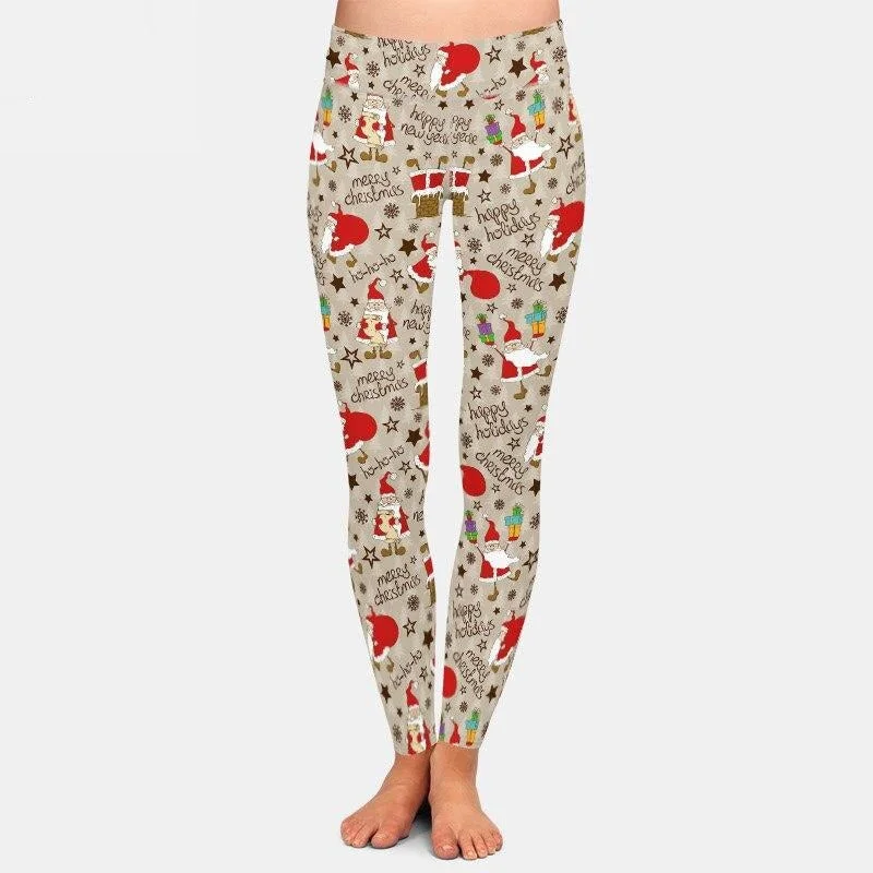 Ladies Beautiful Santa Seasons Greetings Printed Leggings