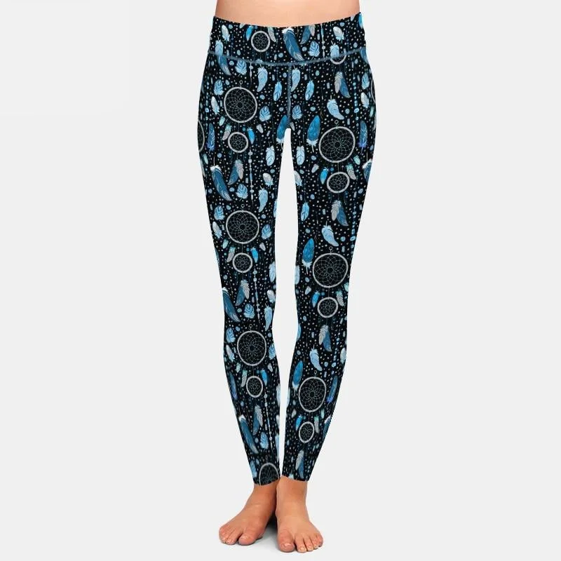 Ladies Blue Dream Catchers & Feathers Printed Leggings