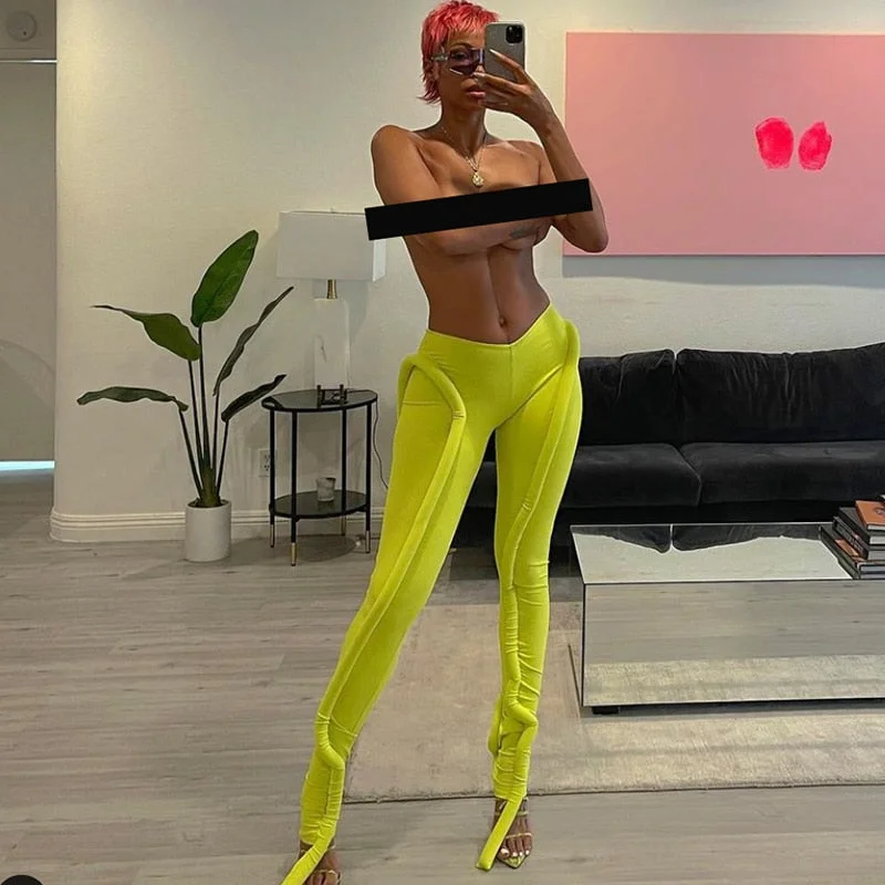 Neon Groene Geribbelde Fitness Vrouwen Leggings Mode Streetwear Mid Taille 2021 Fall Broek Sportieve Workout Leggins Casual Hot