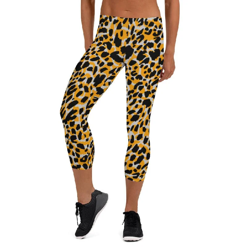 Orange Animal Print Women's Capri Leggings