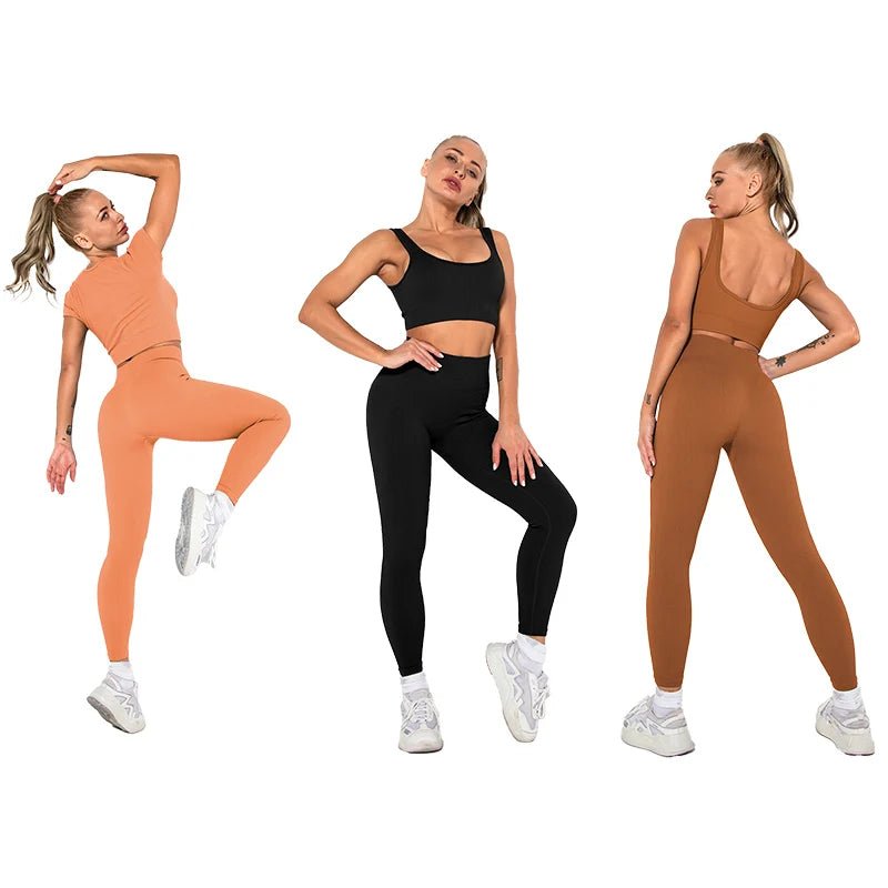 Summer Seamless Fitness Set - Sexy UV Neck Top With Leggings Activewear 2 Piece Women’s Gym Outfit