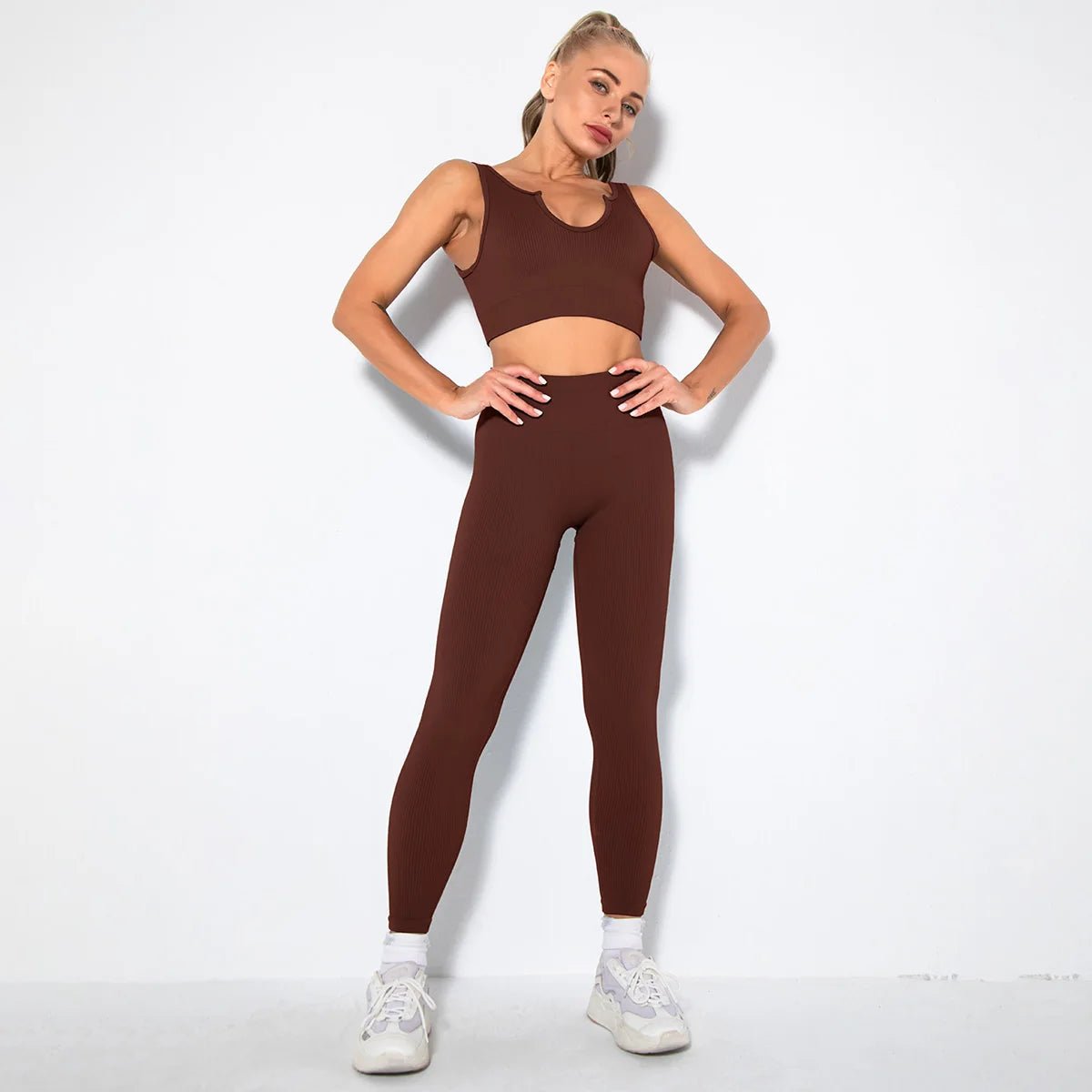 v-bra+Leggings-dark coffee