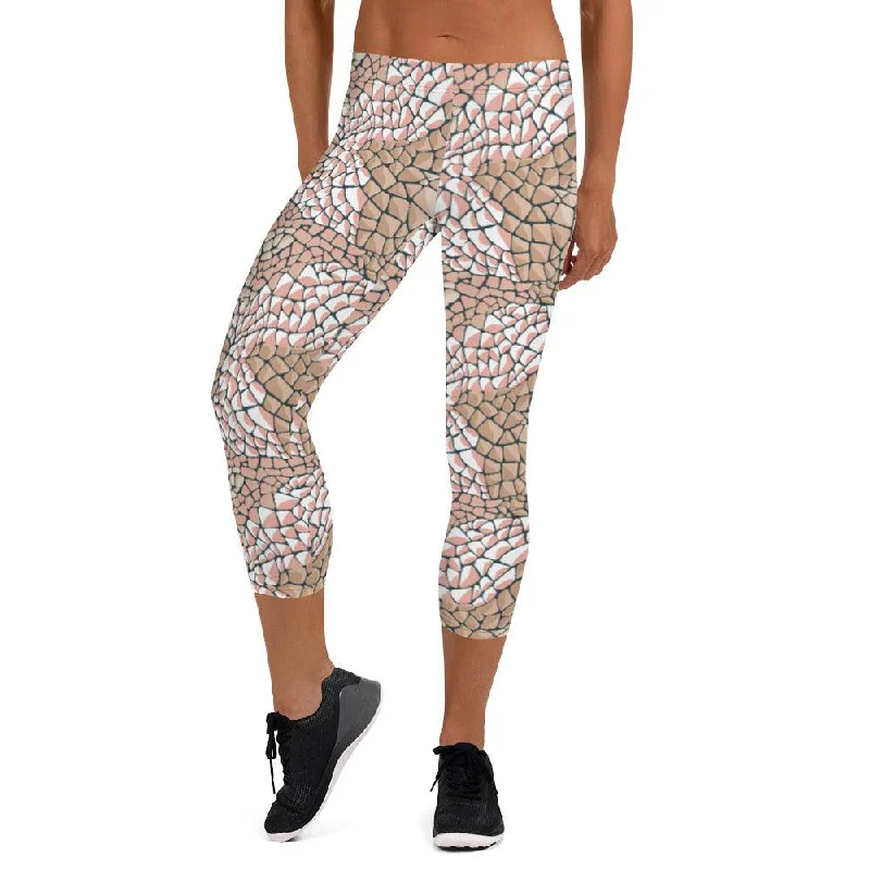 Tan Animal Print Women's Capri Leggings