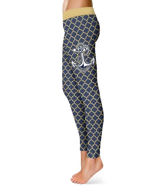 United States Naval Academy Women's Quatrefoil Navy Leggings for Women by Vive La Fete