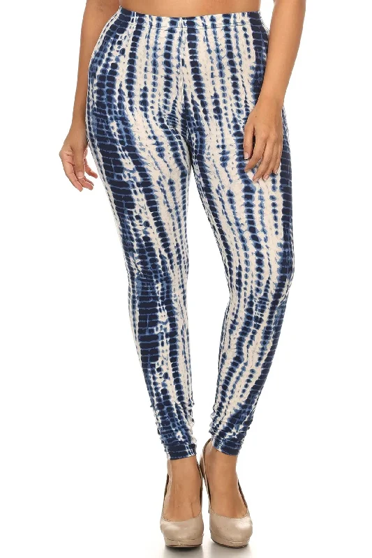 Voluptuous (+) Plus Size Tie Dye Print, Full Length Leggings In A Slim Fitting Style With A Banded High Waist