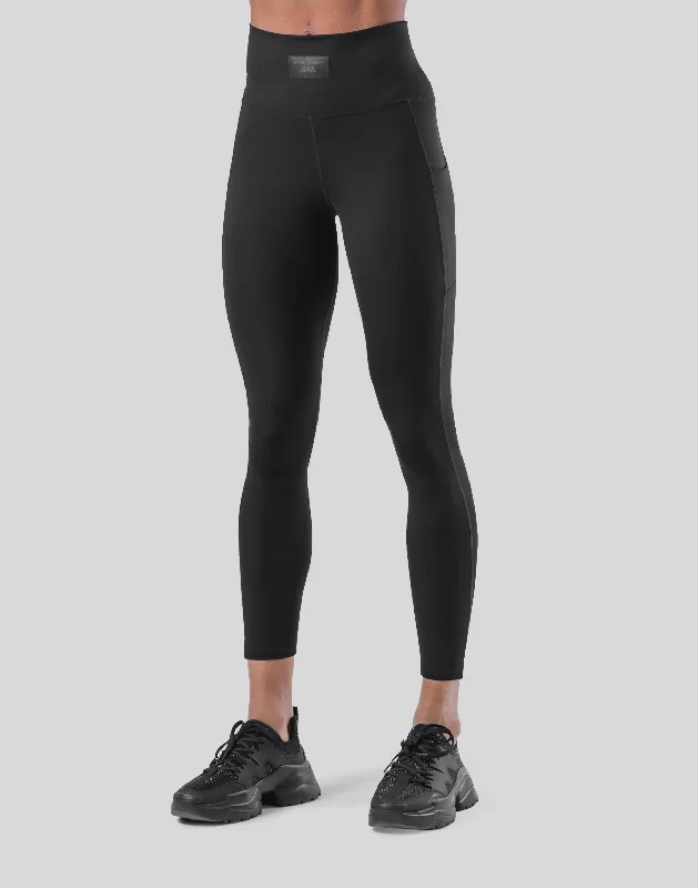 Woven Label Pocket Leggings - Black