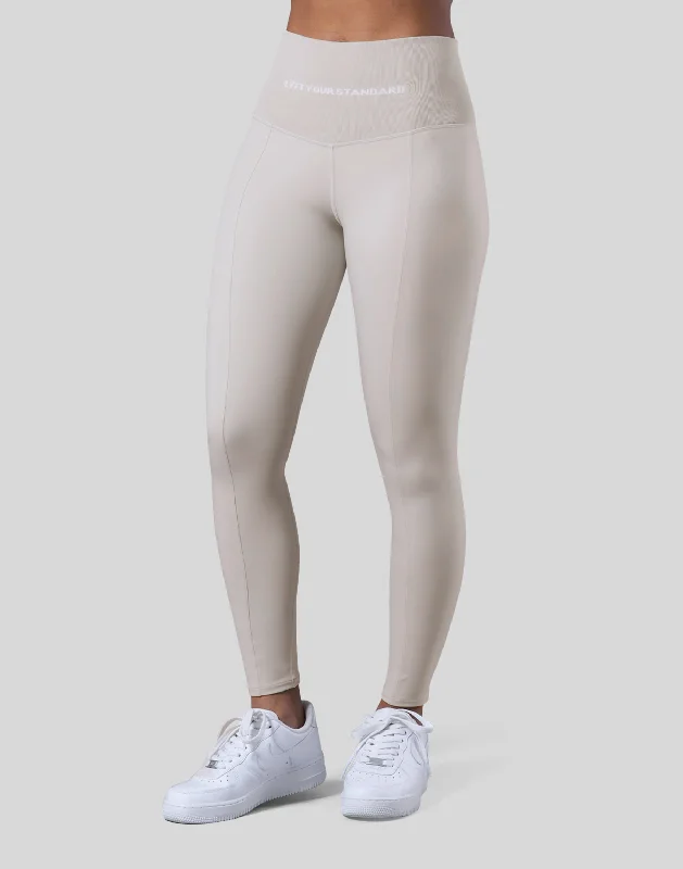 High Rise Waist Rib Leggings - Ivory