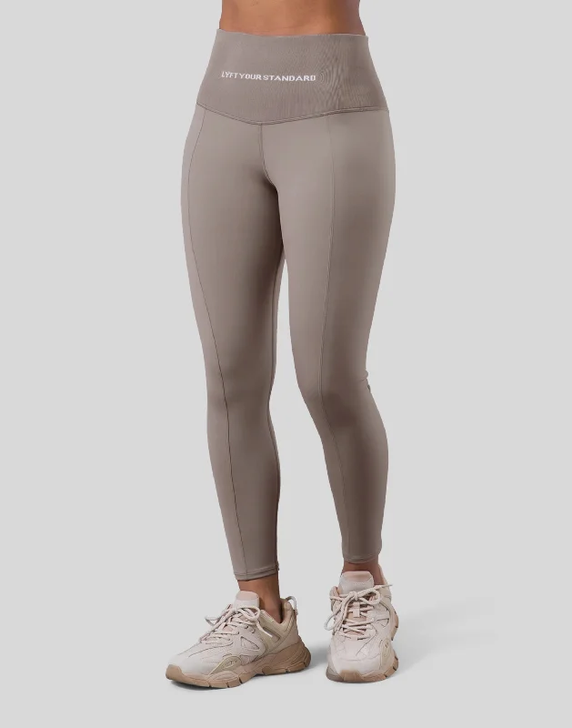 High Rise Waist Rib Leggings - Light Brown