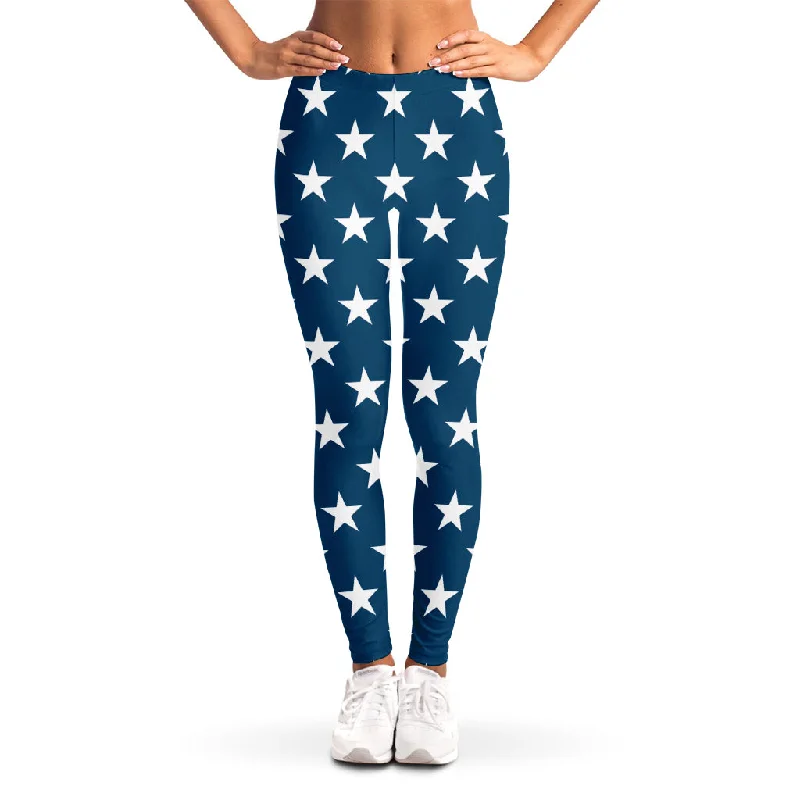 White And Blue USA Star Pattern Print Women's Leggings