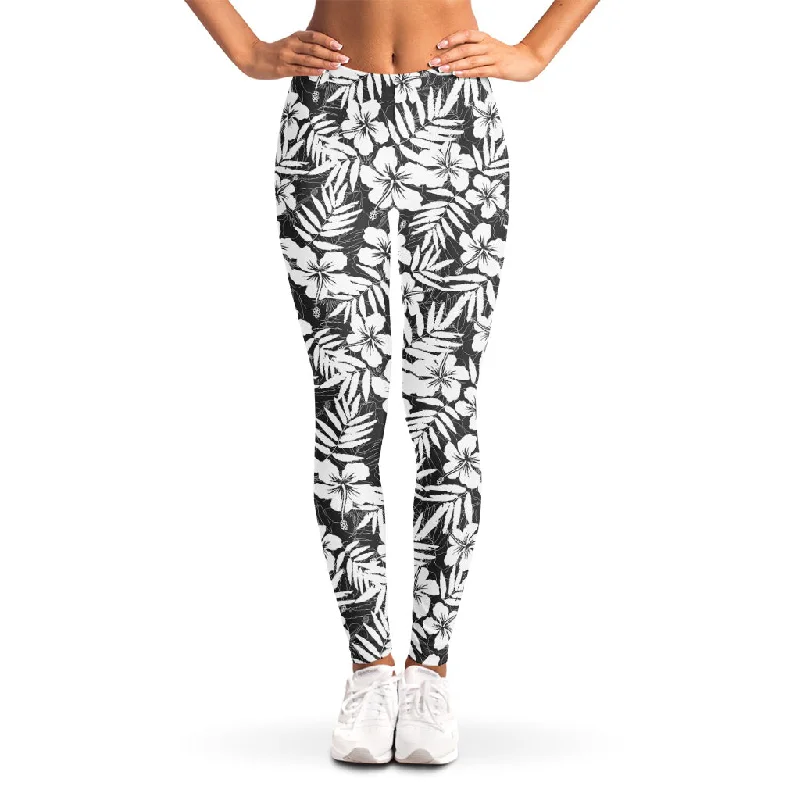 White And Grey Hawaiian Pattern Print Women's Leggings