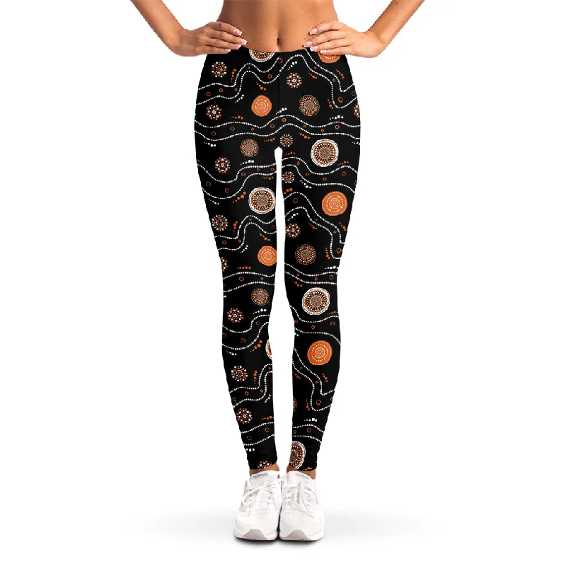 White And Orange Aboriginal Art Print Women's Leggings