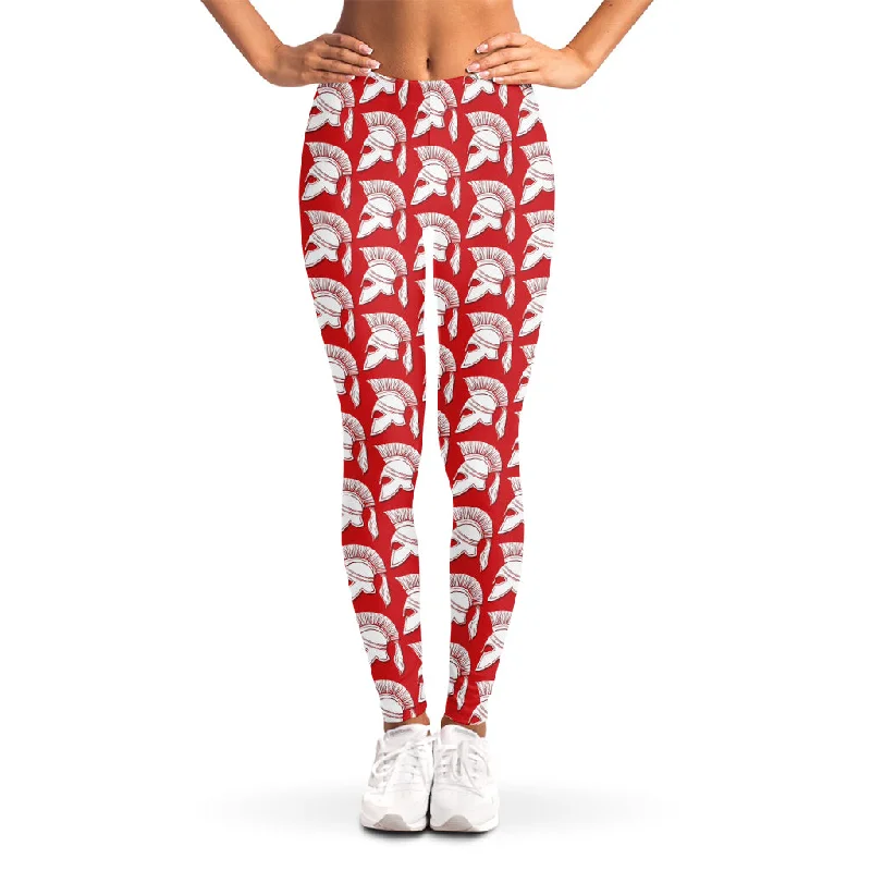 White And Red Spartan Pattern Print Women's Leggings