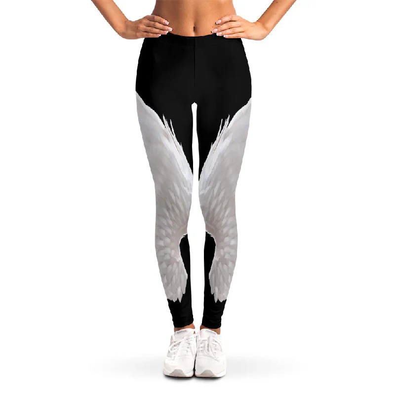 White Angel Wings Print Women's Leggings