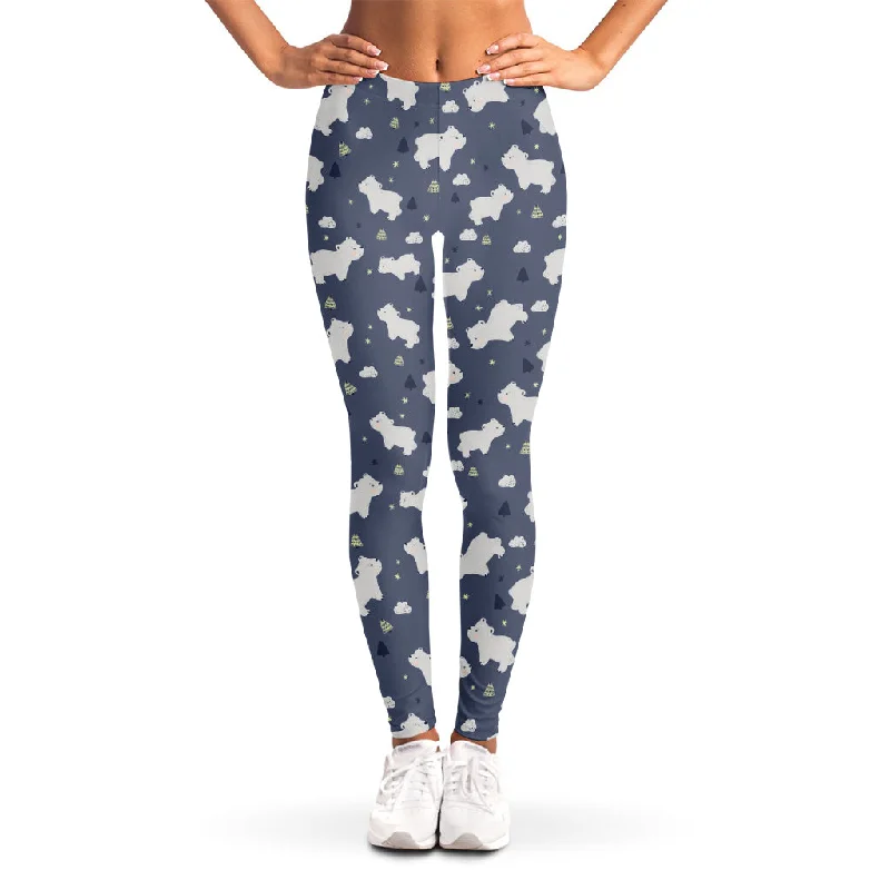 White Baby Polar Bear Pattern Print Women's Leggings