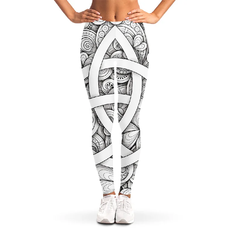 White Celtic Trinity Knot Symbol Print Women's Leggings