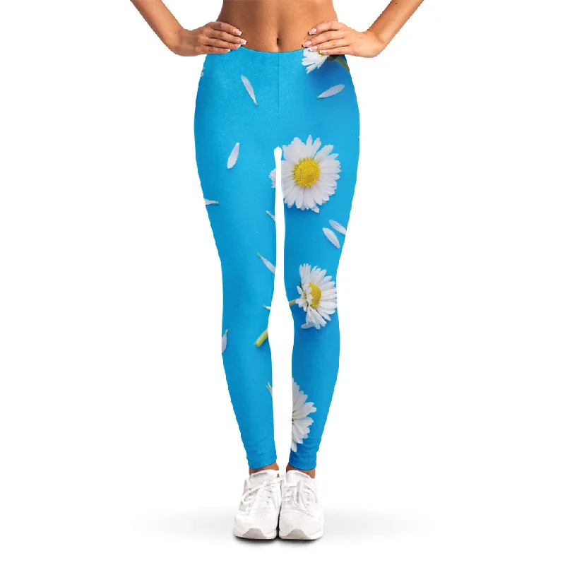 White Daisy Flower Print Women's Leggings